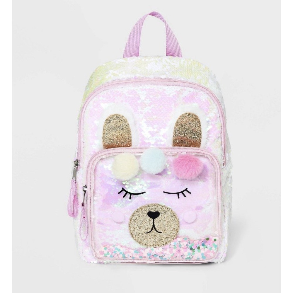 Cat & Jack Girls Sequin Llama Backpack Pink 10.5" Mini School Bag NEW